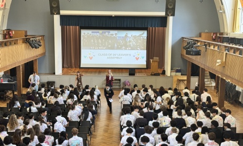 Year 11 students in the Great Hall during their final assembly